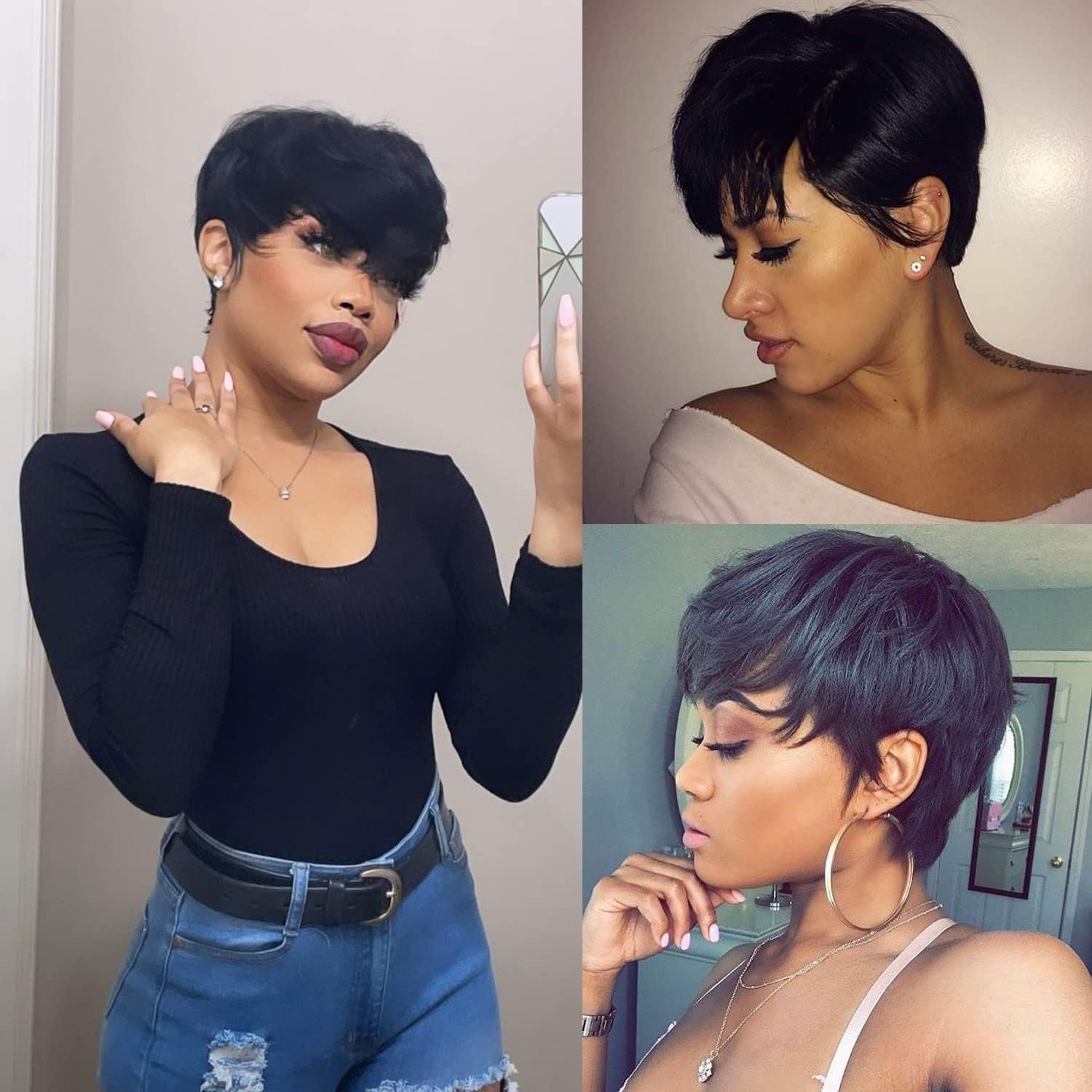 81% Korting: Pixie Cut Pruik van 100% Menselijk Haar - Zwart