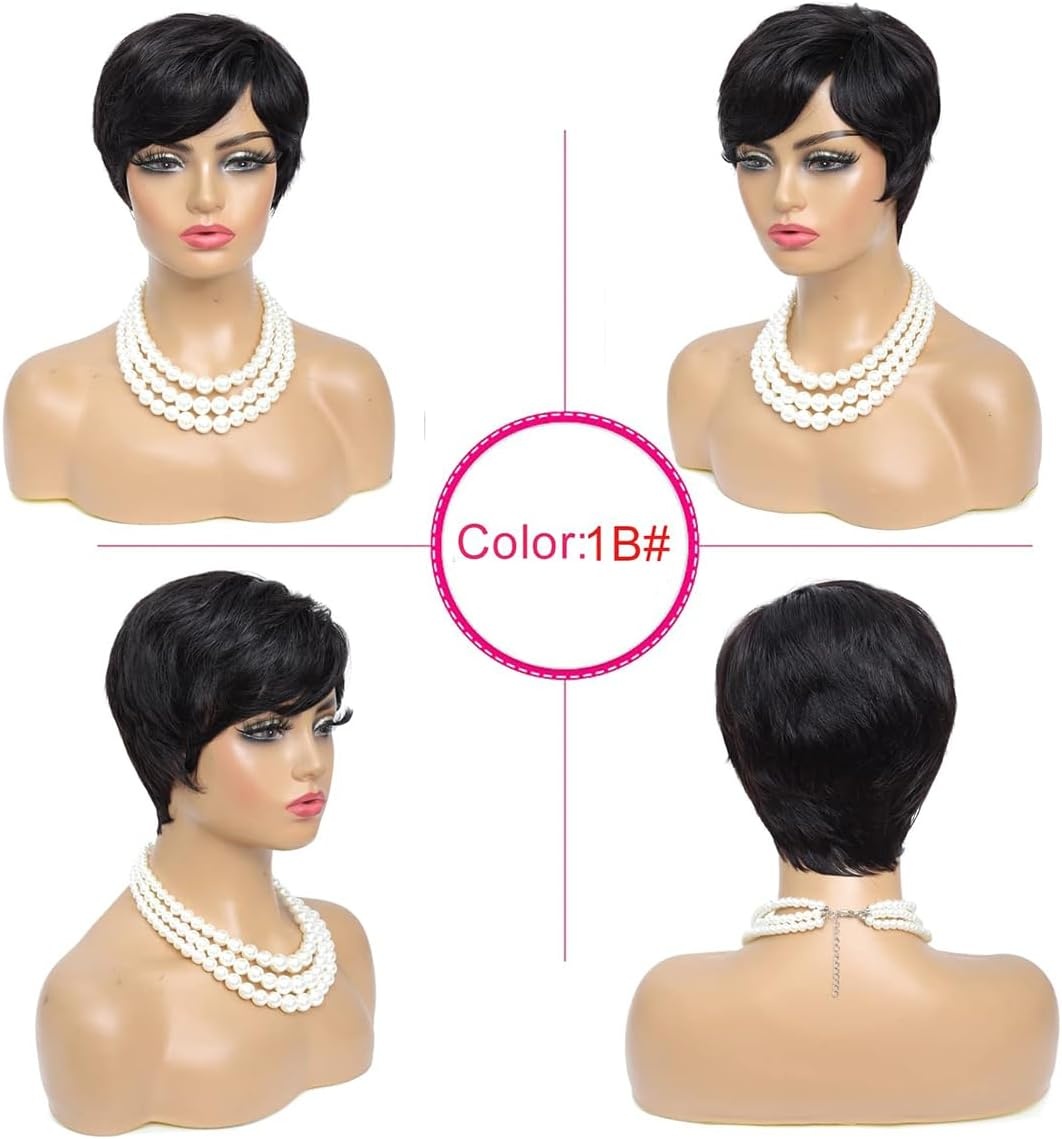 81% Korting: Pixie Cut Pruik van 100% Menselijk Haar - Zwart