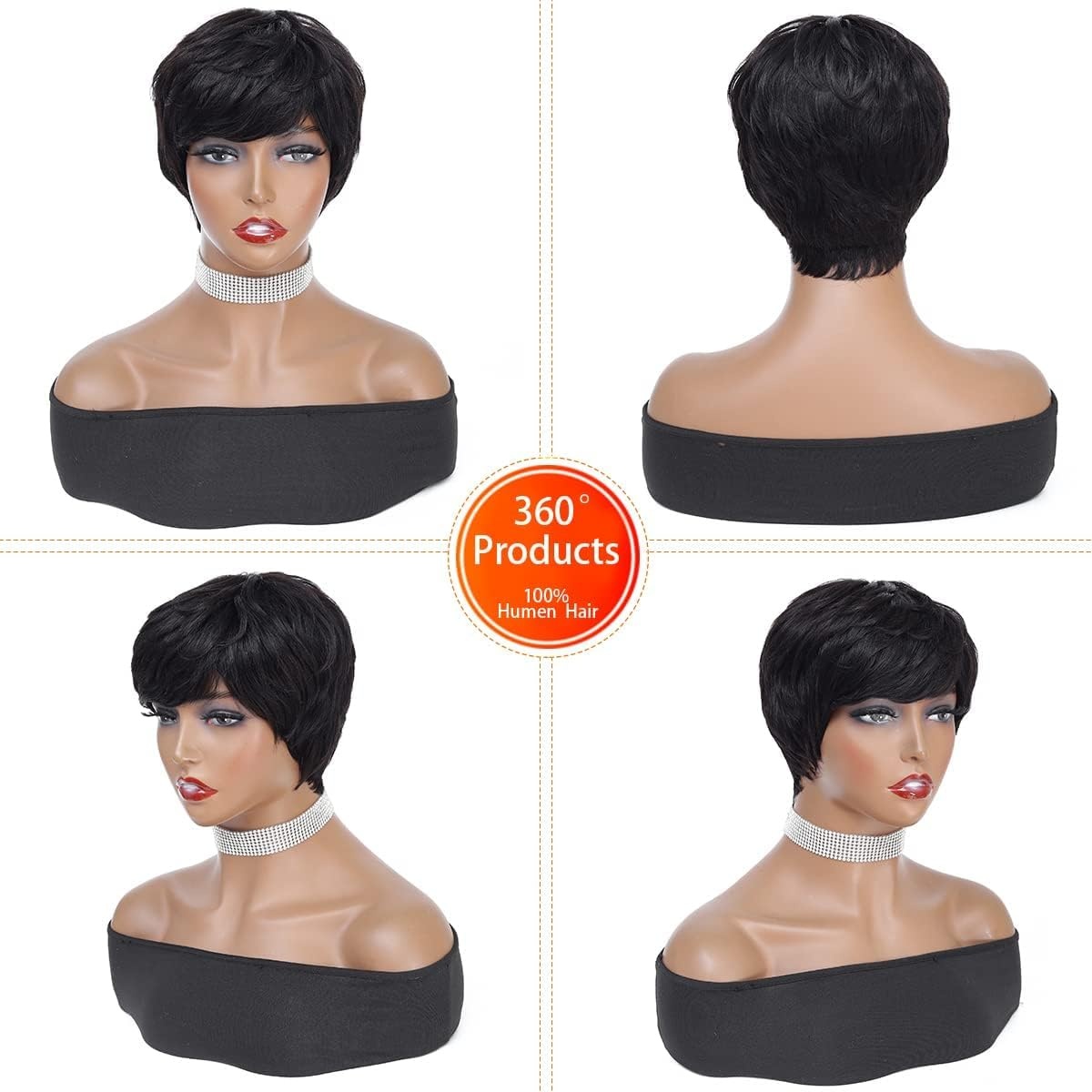 81% Korting: Pixie Cut Pruik van 100% Menselijk Haar - Zwart