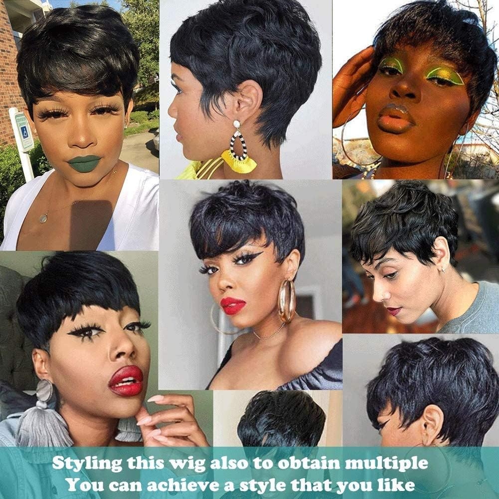 81% Korting: Pixie Cut Pruik van 100% Menselijk Haar - Zwart