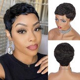 Pruik Pixie Cut Zwart | 100% Menselijk Haar | 33% Korting