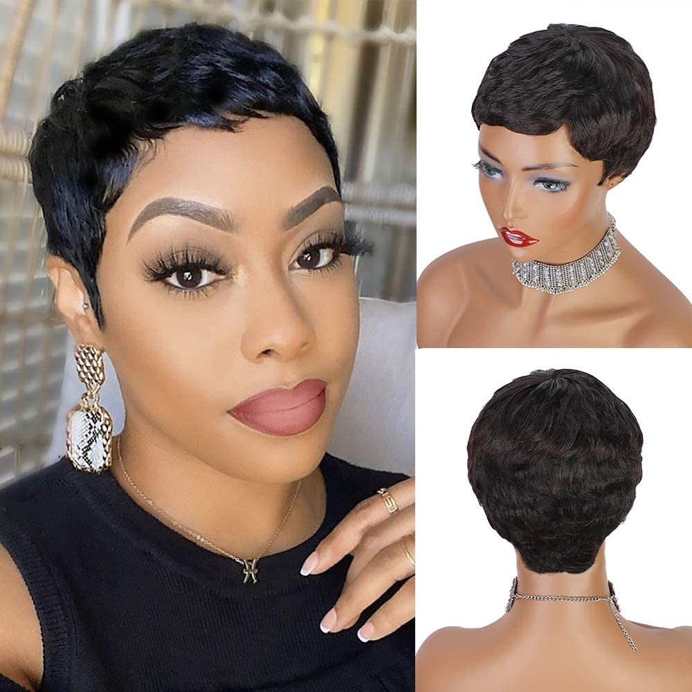 Pruik Pixie Cut Zwart | 100% Menselijk Haar | 33% Korting