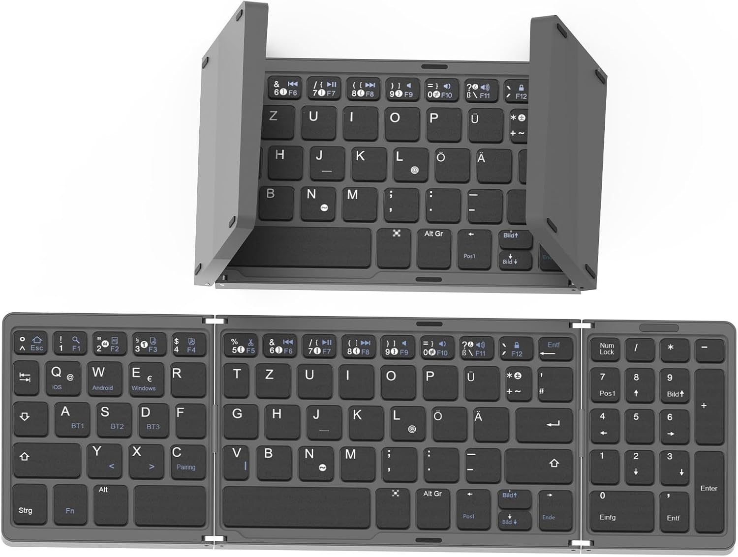 Opvouwbaar QWERTZ Toetsenbord - Ultra-Dun Draadloos Bluetooth 5.1 met Numeriek Toetsenblok