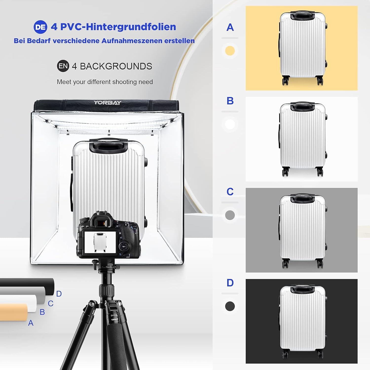 Fotostudio Set 80x80x80cm - CRI 95+ LED, 4 Achtergronden - 34% Korting