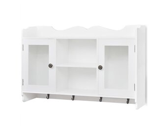 Witte MDF Wandschap met Deurtjes & Haken - 34% Korting!