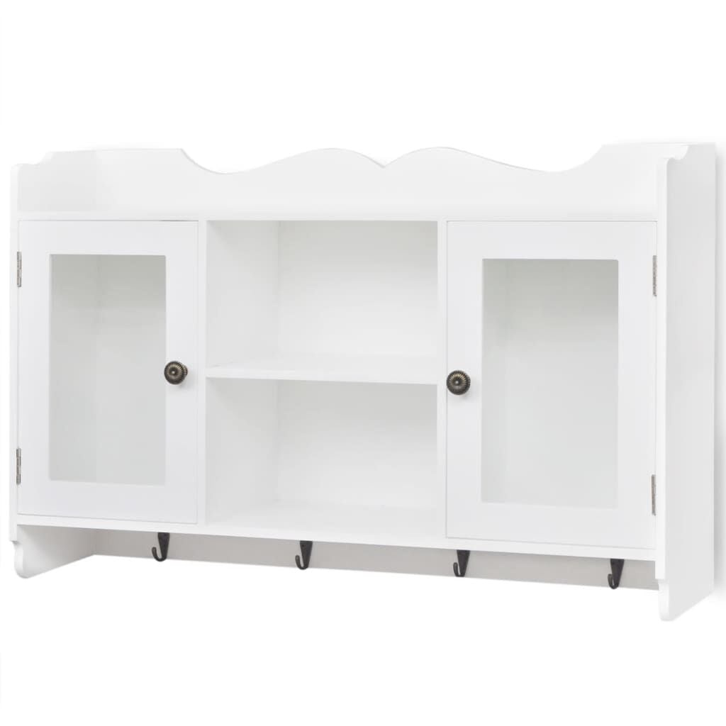 Witte MDF Wandschap met Deurtjes & Haken - 34% Korting!