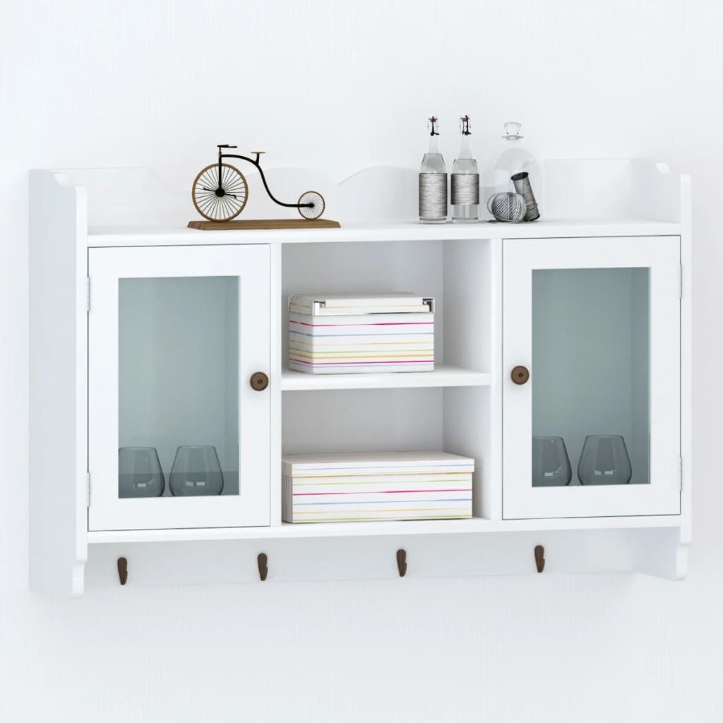 Witte MDF Wandschap met Deurtjes & Haken - 34% Korting!