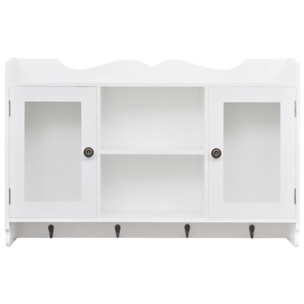 Witte MDF Wandschap met Deurtjes & Haken - 34% Korting!