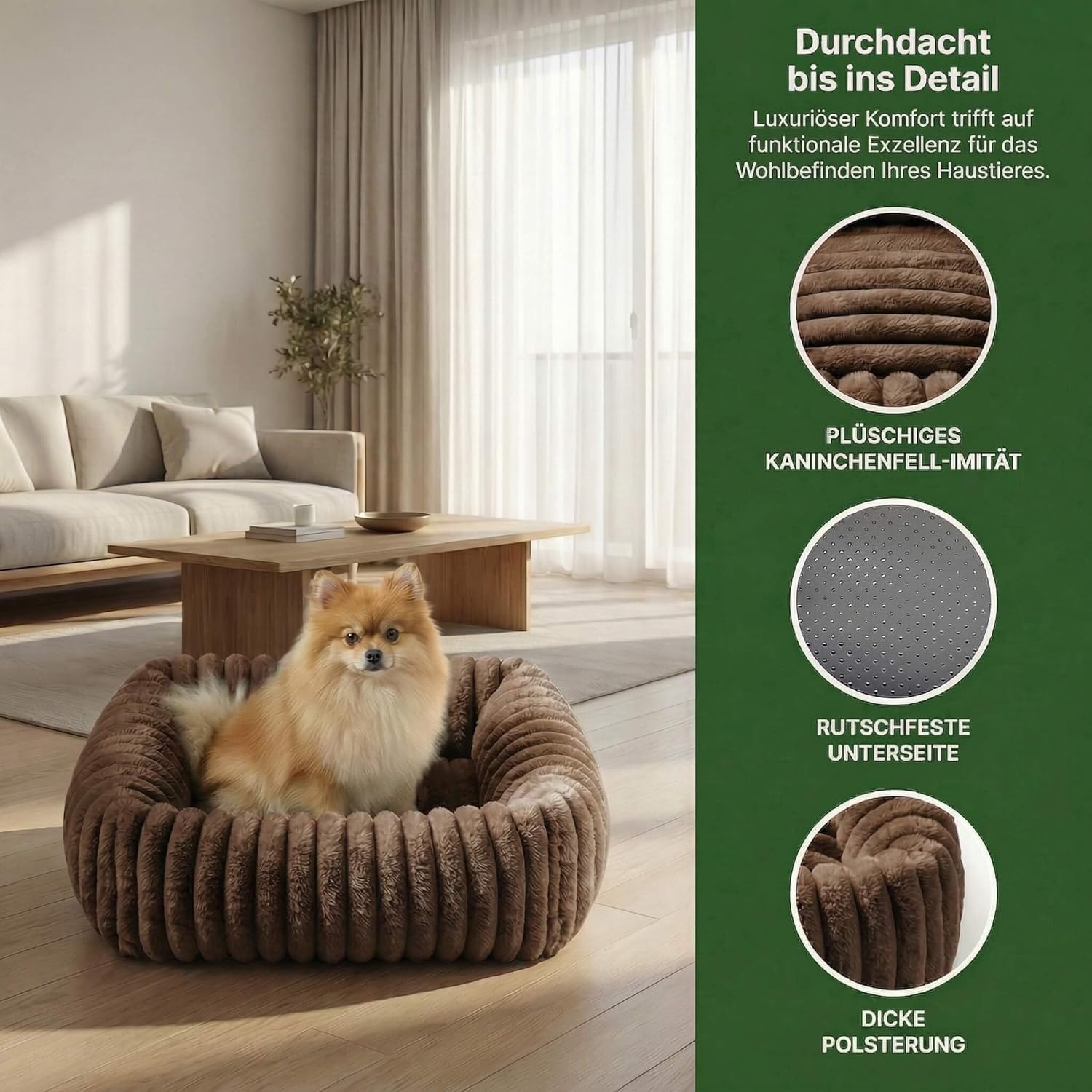 Wasbaar Hondenkussen Antislip Bruin - Maat S (50x48x15 cm) - 33% Korting