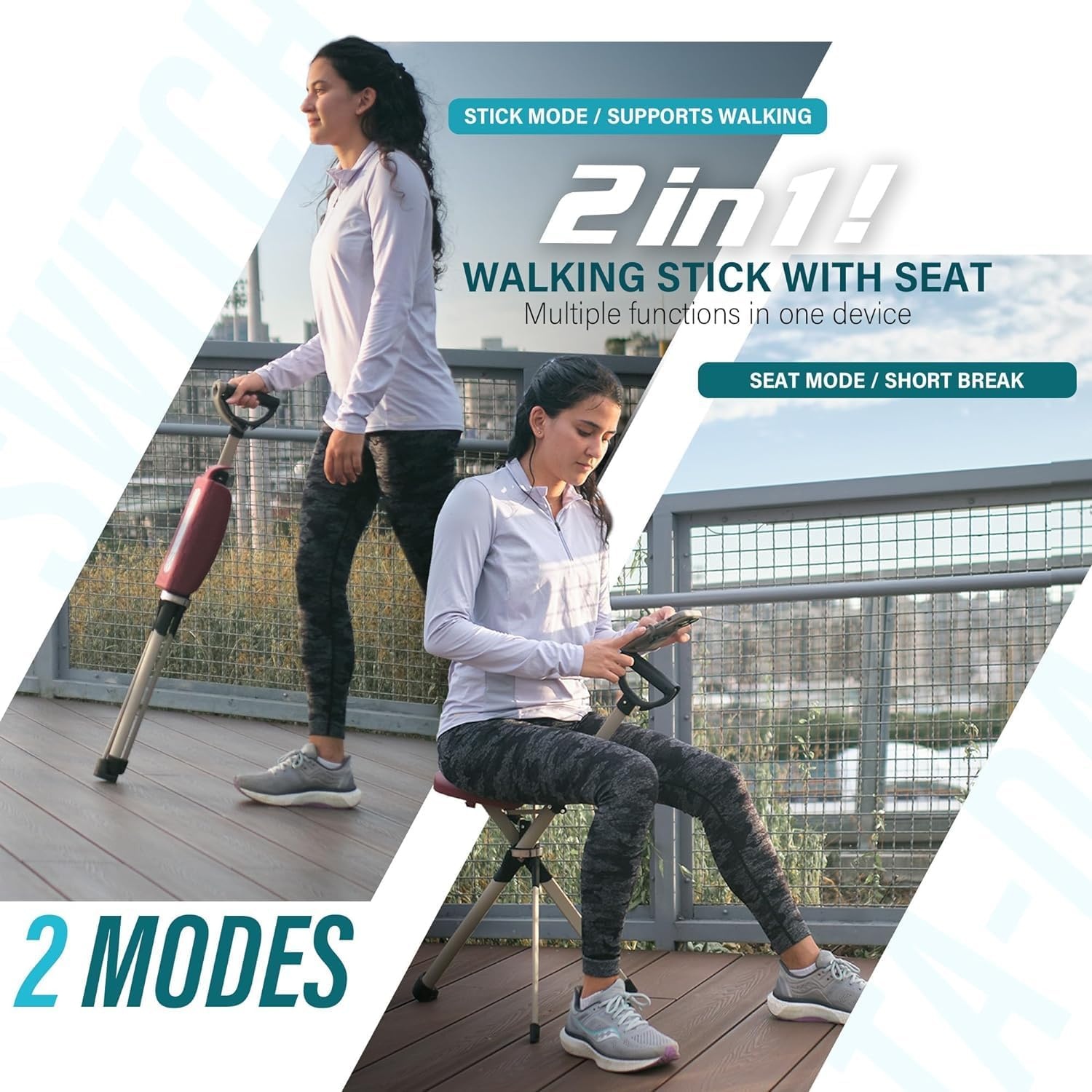 Opvouwbare Wandelstok met Zitting Blauw (30% Korting)