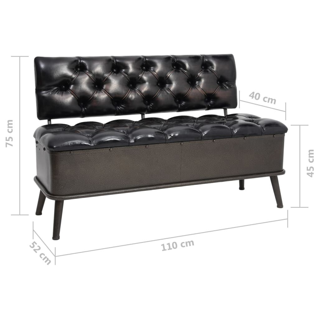Zwarte Opbergbank met Rugleuning - 110 cm Kunstleer - 35% Korting