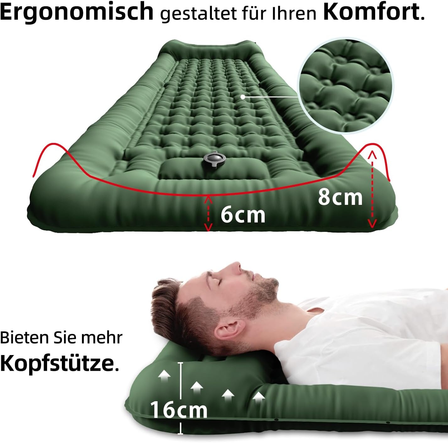 Zelfopblazende Slaapmat 12cm Dik - Voetpomp & Kussen