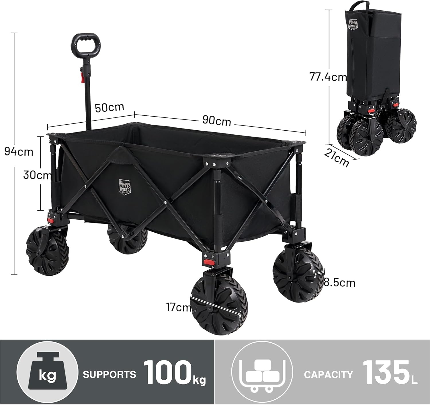 Inklapbare Trolley Zwart | 100kg Draagvermogen | Festivals & Kamperen | -34%