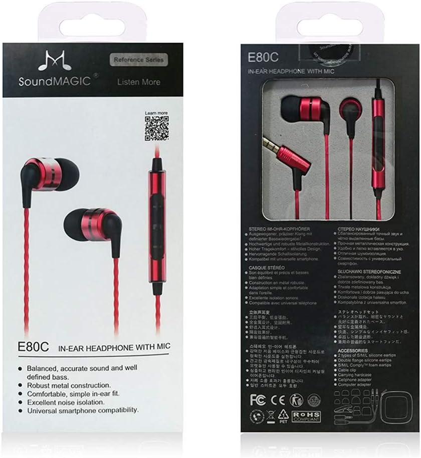 Oordopjes E80C Rood - Hifi Stereo met Microfoon - 33% Korting
