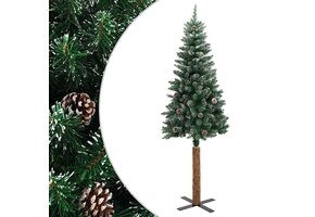 Smal Groene Kerstboom 210cm met Sneeuw & Dennenappels - 34% Korting!