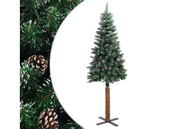 Smal Groene Kerstboom 210cm met Sneeuw & Dennenappels - 34% Korting!