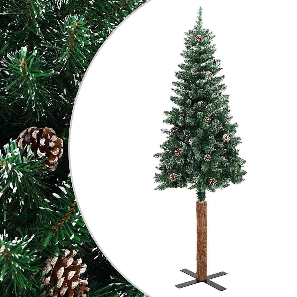 Smal Groene Kerstboom 210cm met Sneeuw & Dennenappels - 34% Korting!
