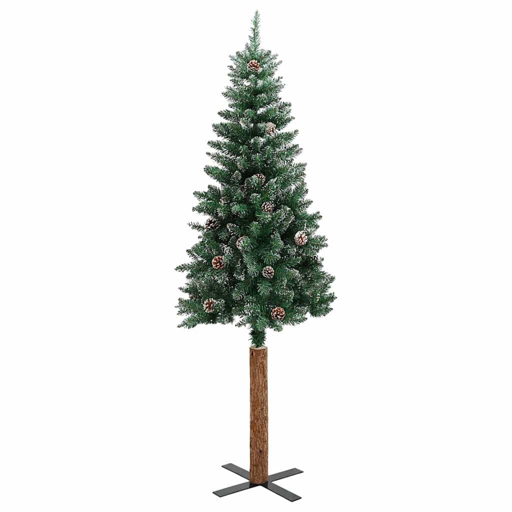 Smal Groene Kerstboom 210cm met Sneeuw & Dennenappels - 34% Korting!