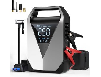 6-in-1 Startbooster Compressor Powerbank 12V Benzine/Diesel 8L 3000A 150PSI 20000mAh LCD QC3.0 LED - 29% Korting!