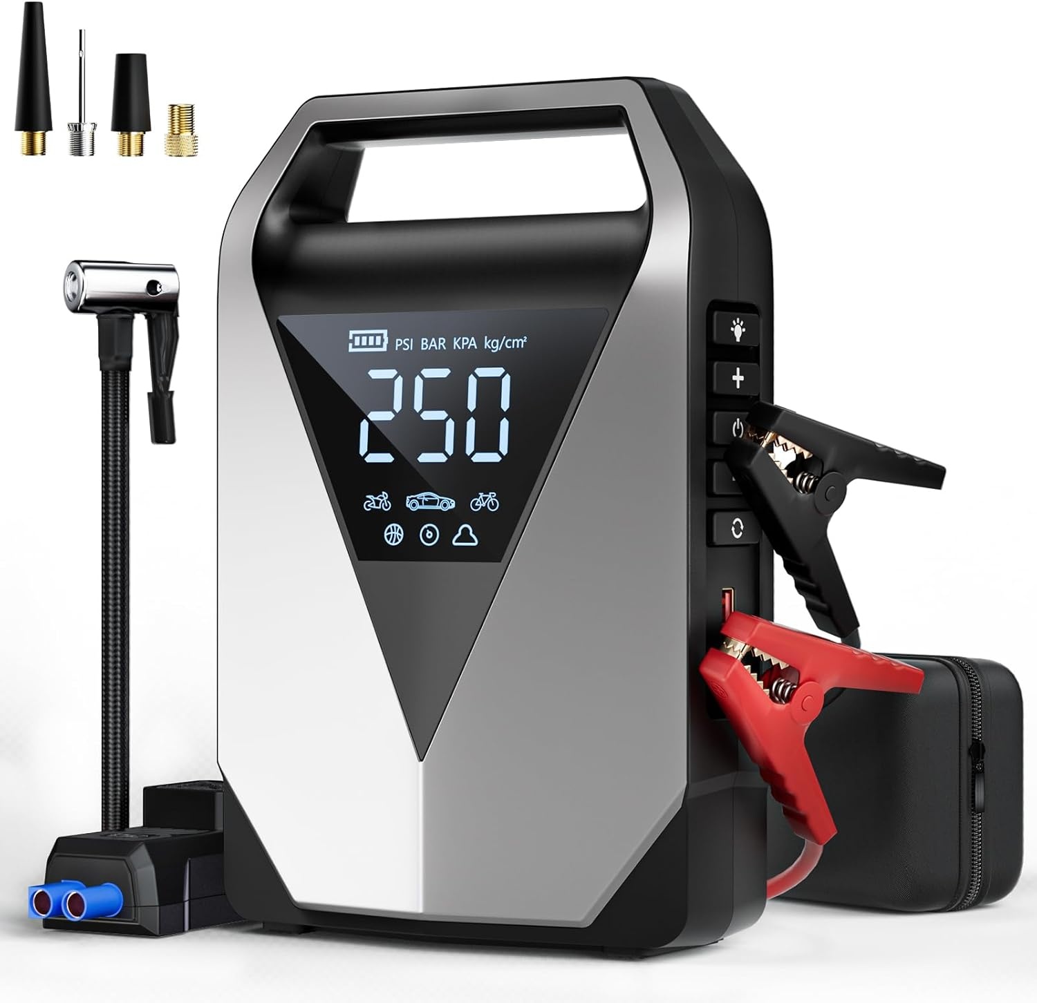6-in-1 Startbooster Compressor Powerbank 12V Benzine/Diesel 8L 3000A 150PSI 20000mAh LCD QC3.0 LED - 29% Korting!