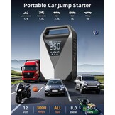 6-in-1 Startbooster Compressor Powerbank 12V Benzine/Diesel 8L 3000A 150PSI 20000mAh LCD QC3.0 LED - 29% Korting!
