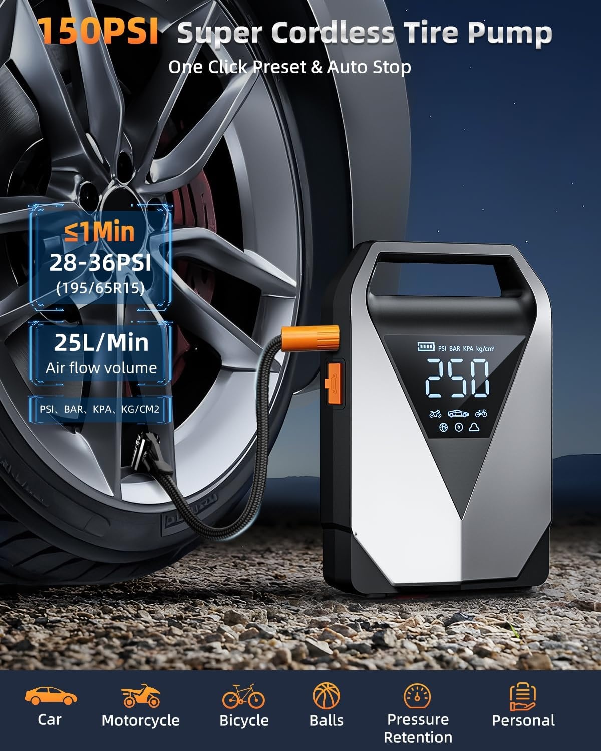 6-in-1 Startbooster Compressor Powerbank 12V Benzine/Diesel 8L 3000A 150PSI 20000mAh LCD QC3.0 LED - 29% Korting!