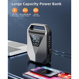 6-in-1 Startbooster Compressor Powerbank 12V Benzine/Diesel 8L 3000A 150PSI 20000mAh LCD QC3.0 LED - 29% Korting!
