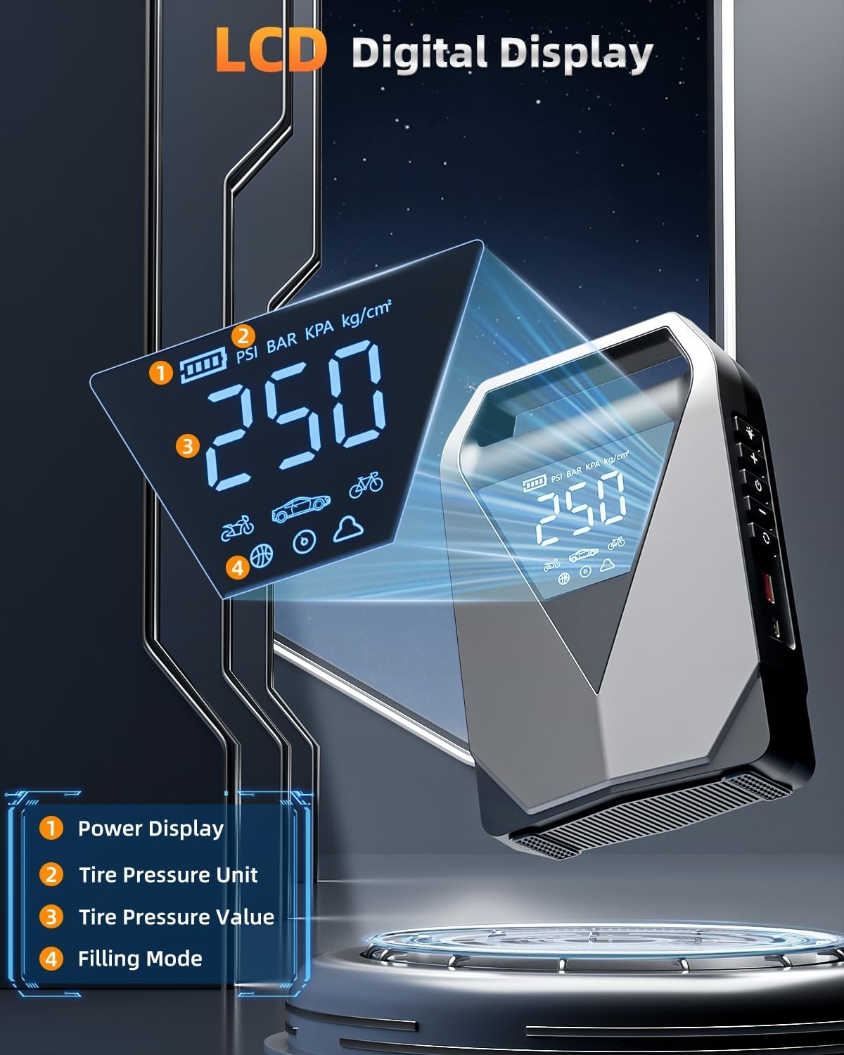 6-in-1 Startbooster Compressor Powerbank 12V Benzine/Diesel 8L 3000A 150PSI 20000mAh LCD QC3.0 LED - 29% Korting!