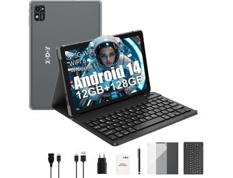 Android 14 Tablet 10" met Toetsenbord - 12GB RAM, 128GB, Zilver-Grijs (29% Korting)