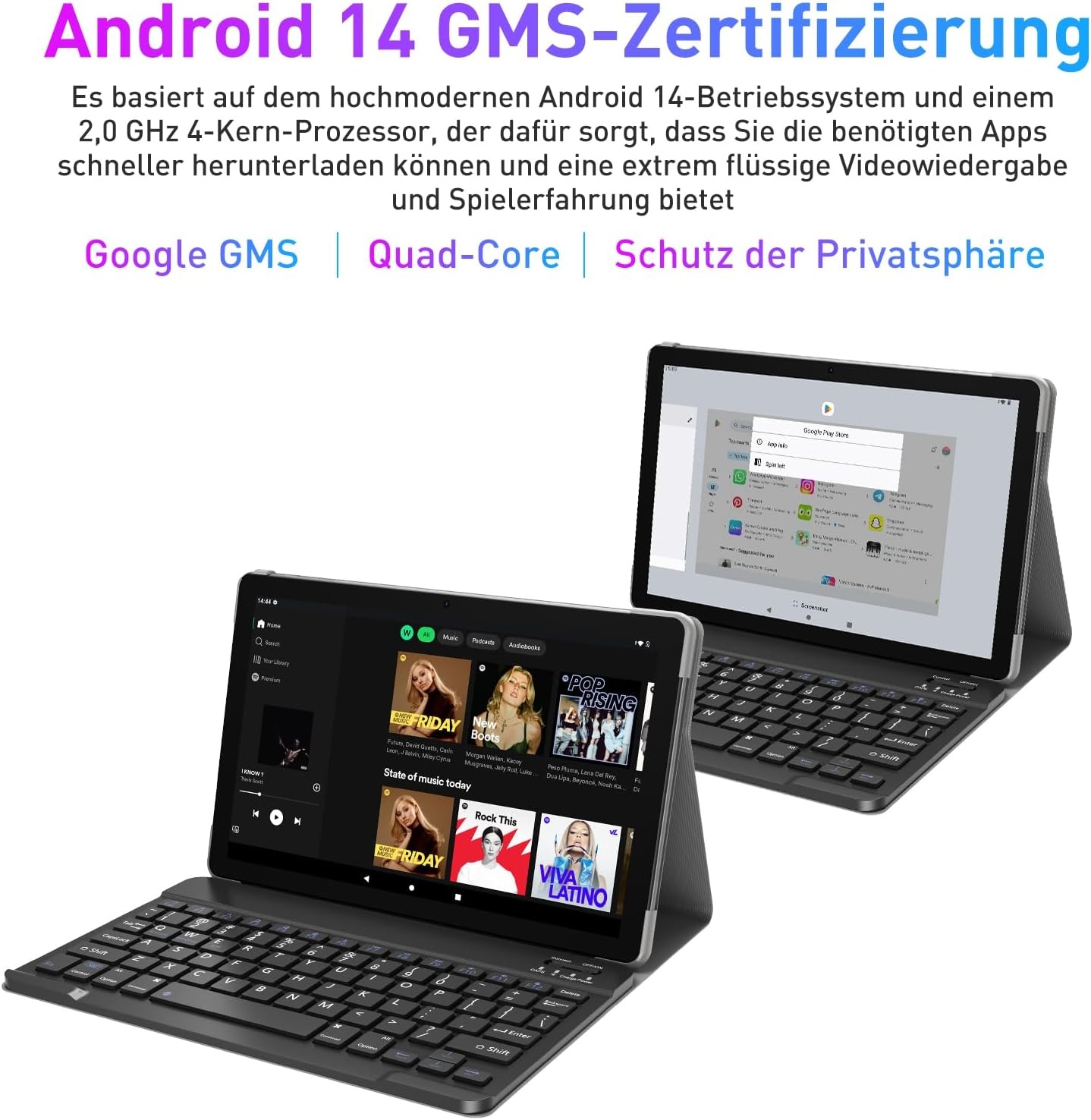 Android 14 Tablet 10" met Toetsenbord - 12GB RAM, 128GB, Zilver-Grijs (29% Korting)
