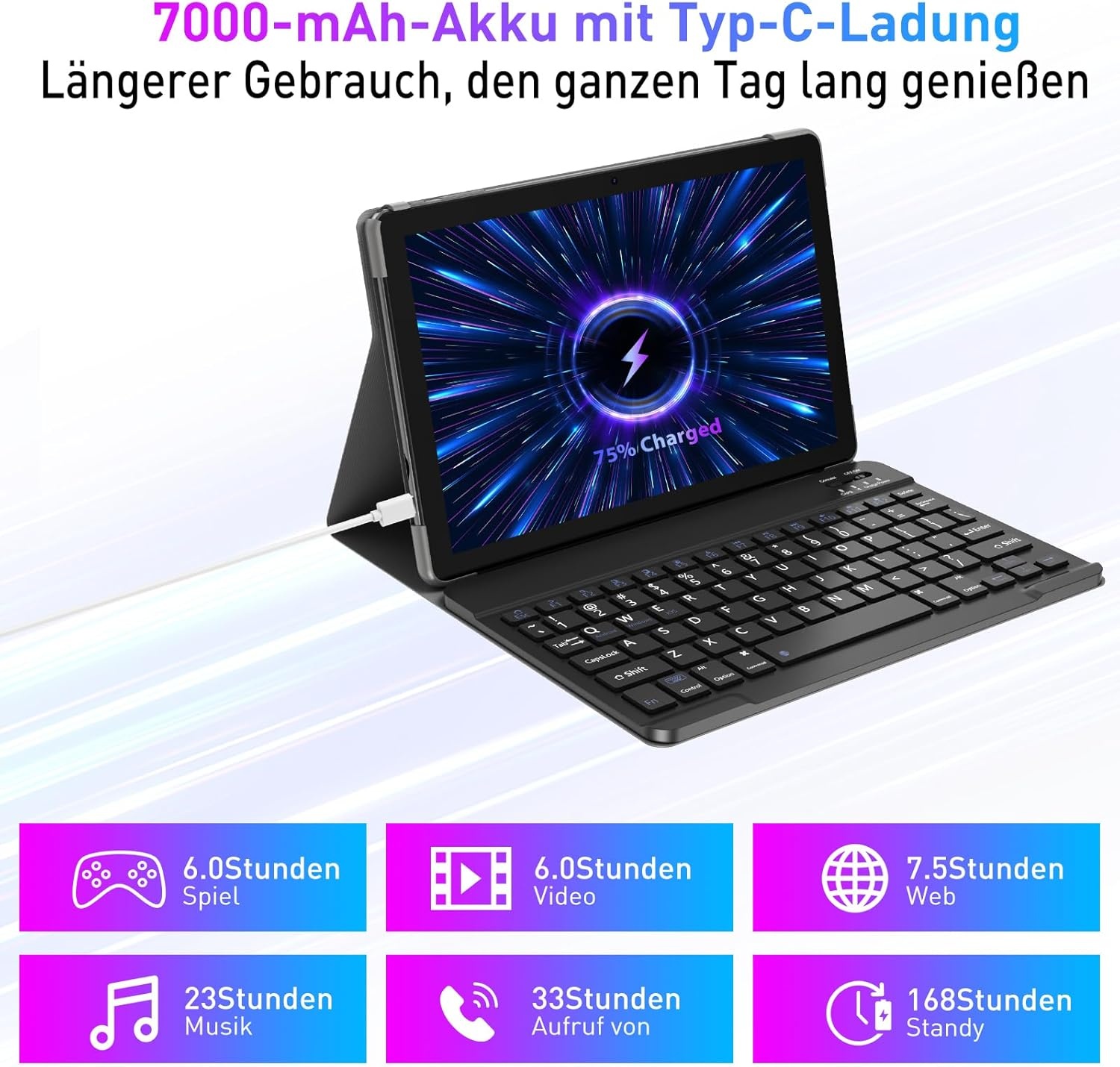 Android 14 Tablet 10" met Toetsenbord - 12GB RAM, 128GB, Zilver-Grijs (29% Korting)