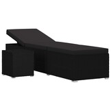 Verstelbaar Ligbed van Poly Rattan met Kussen en Tafel - Zwart (35% Korting)