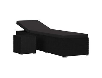 Verstelbaar Ligbed van Poly Rattan met Kussen en Tafel - Zwart (35% Korting)