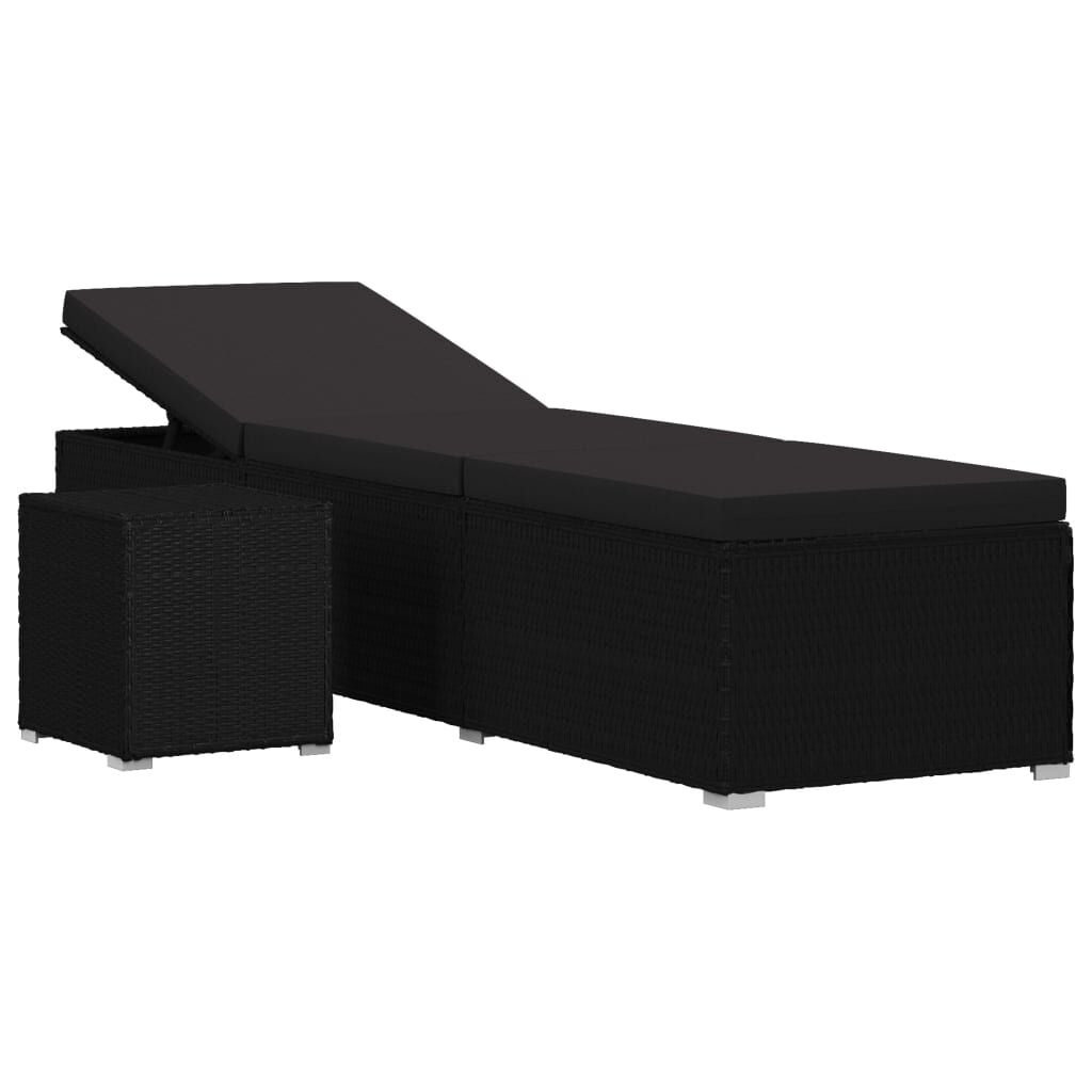 Verstelbaar Ligbed van Poly Rattan met Kussen en Tafel - Zwart (35% Korting)