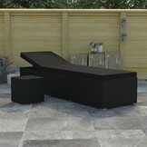 Verstelbaar Ligbed van Poly Rattan met Kussen en Tafel - Zwart (35% Korting)