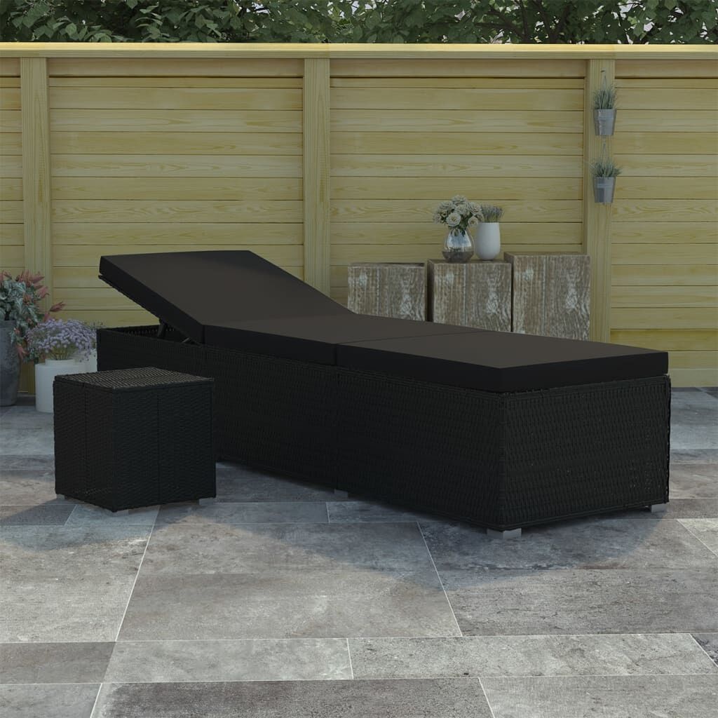 Verstelbaar Ligbed van Poly Rattan met Kussen en Tafel - Zwart (35% Korting)