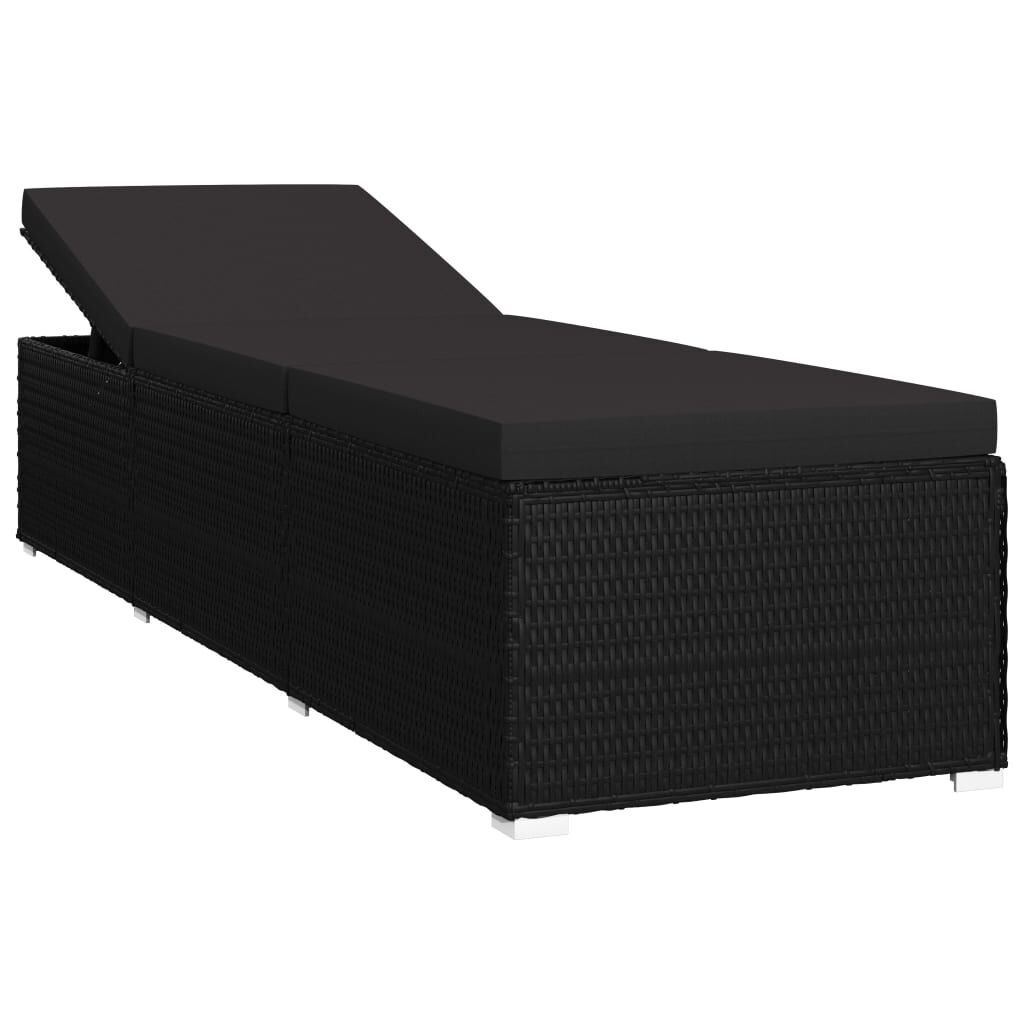 Verstelbaar Ligbed van Poly Rattan met Kussen en Tafel - Zwart (35% Korting)