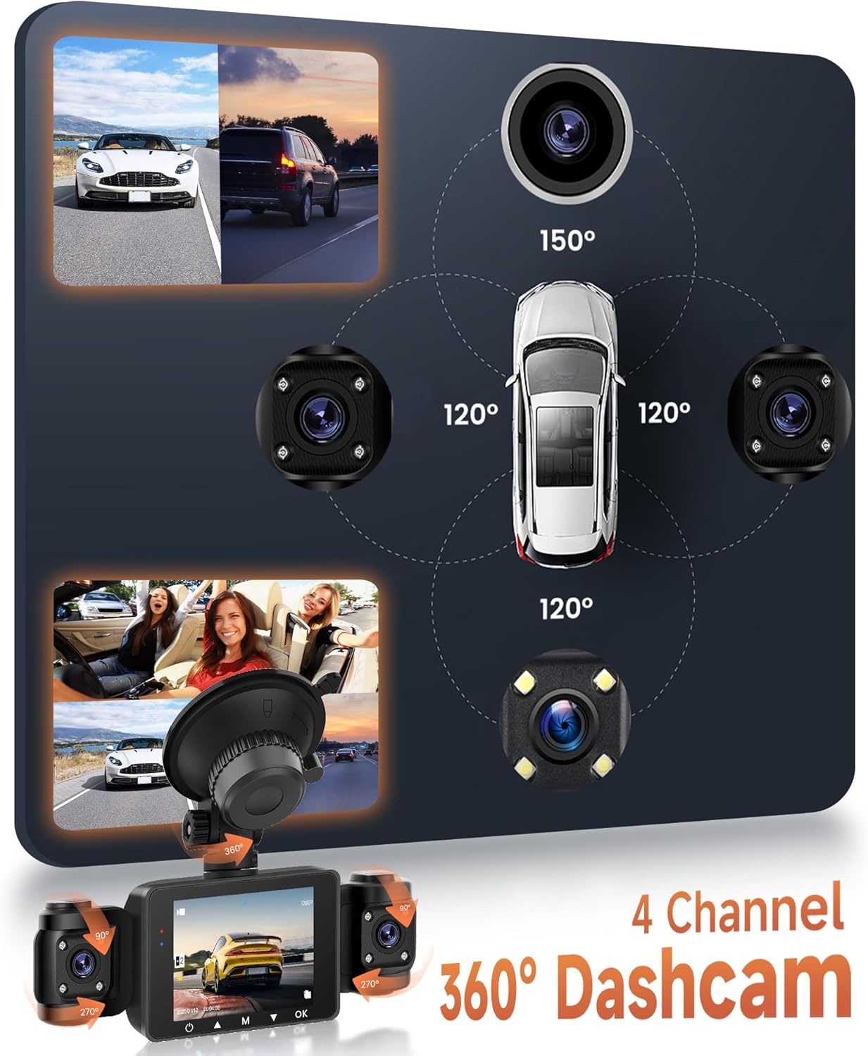 4-Kanaals Dashcam 360° Auto - FHD 1080p - 29% Korting