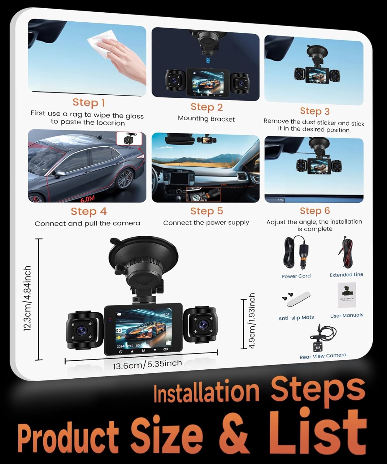4-Kanaals Dashcam 360° Auto - FHD 1080p - 29% Korting