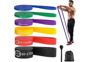 Weerstandsbanden Set (6 stuks) - 6 Weerstandsniveaus (6-77 kg) | Inclusief Deuranker & Enkelbanden