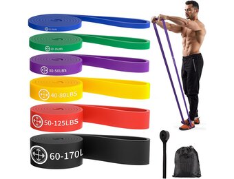 Weerstandsbanden Set (6 stuks) - 6 Weerstandsniveaus (6-77 kg) | Inclusief Deuranker & Enkelbanden