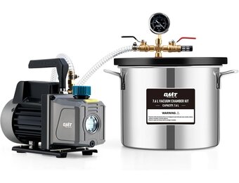 ORION MOTOR TECH 7,6 L Vacuümkamer met Pompkit, 3,5 cfm Vacuümpomp en Kamerkit met Gehard Glazen Deksel, Vacuümontgassingskamerkit voor het Stabiliseren van Houtontgassingssiliconenhars