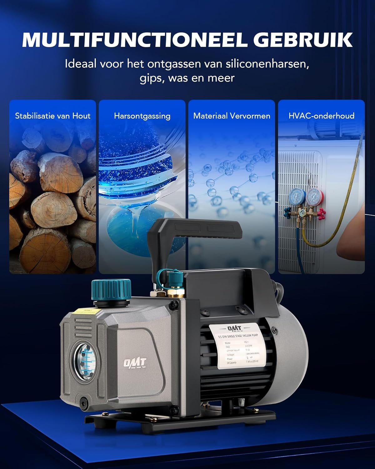 ORION MOTOR TECH 7,6 L Vacuümkamer met Pompkit, 3,5 cfm Vacuümpomp en Kamerkit met Gehard Glazen Deksel, Vacuümontgassingskamerkit voor het Stabiliseren van Houtontgassingssiliconenhars