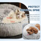 SUOXU Kalmerend hondenbed, donut knuffelnest, warm, zacht pluche hondenkussen met gezellige spons antislip bodem voor kleine middelgrote honden snooze slapen binnen (65 cm-grijs)