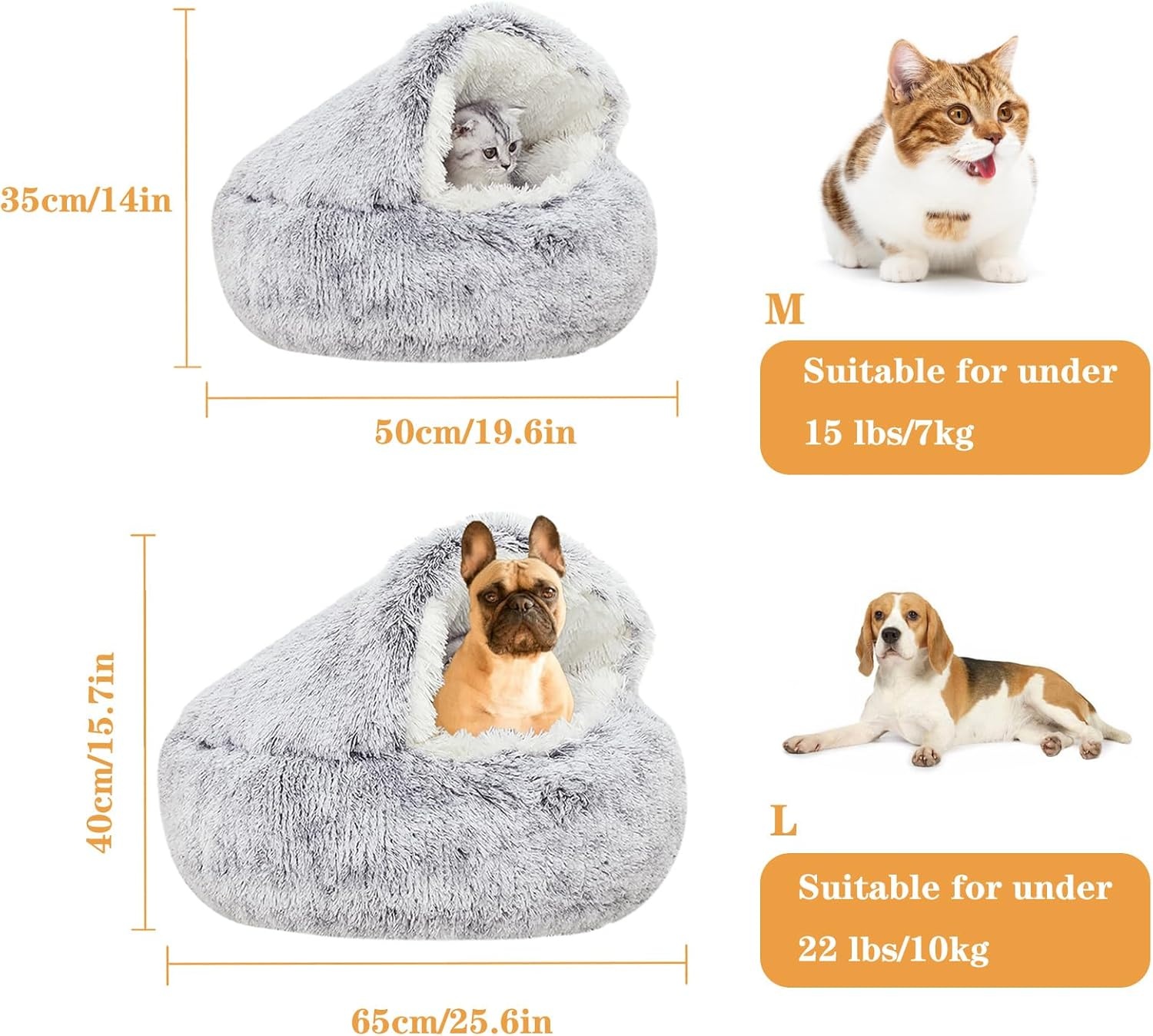 SUOXU Kalmerend hondenbed, donut knuffelnest, warm, zacht pluche hondenkussen met gezellige spons antislip bodem voor kleine middelgrote honden snooze slapen binnen (65 cm-grijs)