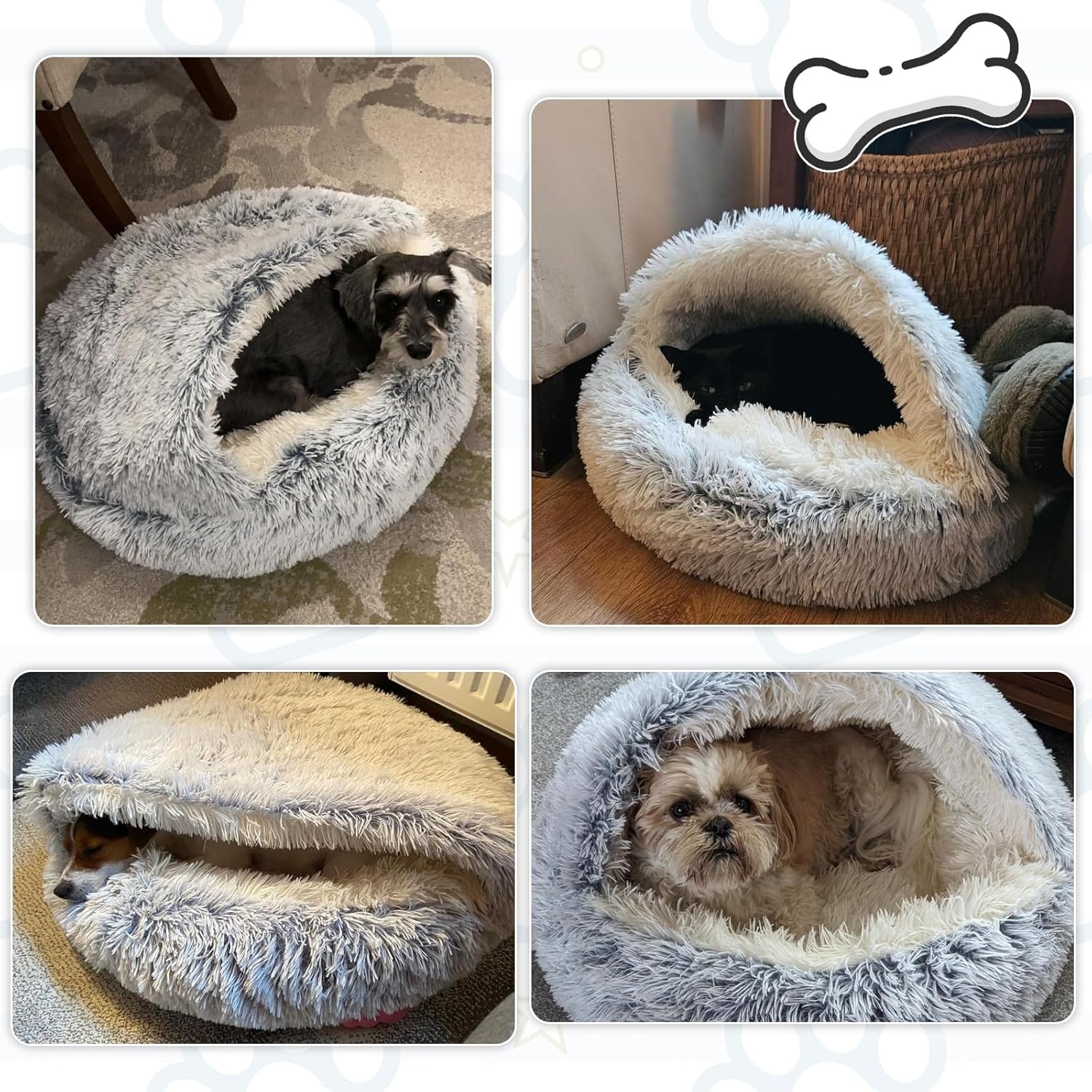 SUOXU Kalmerend hondenbed, donut knuffelnest, warm, zacht pluche hondenkussen met gezellige spons antislip bodem voor kleine middelgrote honden snooze slapen binnen (65 cm-grijs)