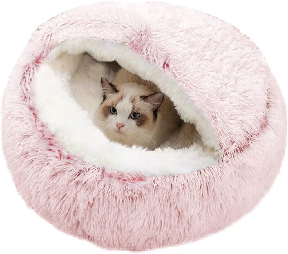 SUOXU Kalmerend hondenbed, donut knuffelnest, warm, zacht pluche hondenkussen met gezellige spons antislip bodem voor kleine middelgrote honden snooze slapen binnen (65 cm-grijs)