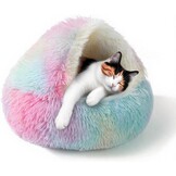 SUOXU Kalmerend hondenbed, donut knuffelnest, warm, zacht pluche hondenkussen met gezellige spons antislip bodem voor kleine middelgrote honden snooze slapen binnen (65 cm-grijs)