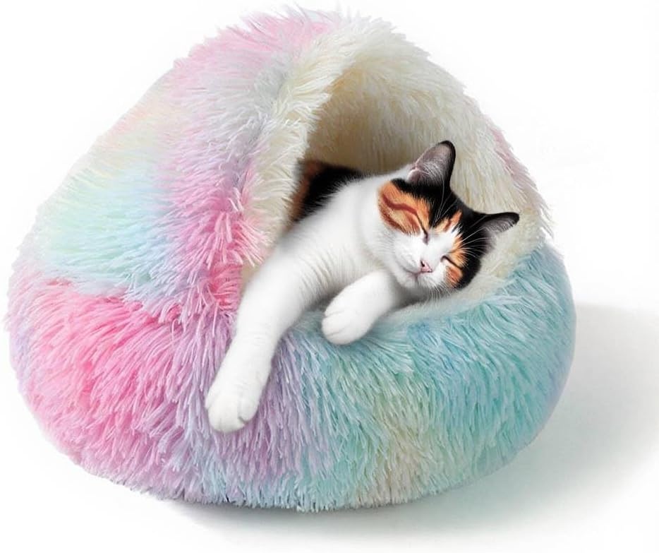 SUOXU Kalmerend hondenbed, donut knuffelnest, warm, zacht pluche hondenkussen met gezellige spons antislip bodem voor kleine middelgrote honden snooze slapen binnen (65 cm-grijs)