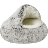 SUOXU Kalmerend hondenbed, donut knuffelnest, warm, zacht pluche hondenkussen met gezellige spons antislip bodem voor kleine middelgrote honden snooze slapen binnen (65 cm-grijs)
